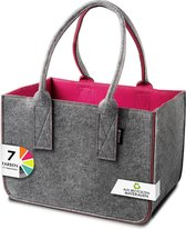 Tebewo Vilten tas - praktische boodschappentas - modieuze boodschappentas - mand van vilt - opvouwbare draagtas - donkergrijs/magenta