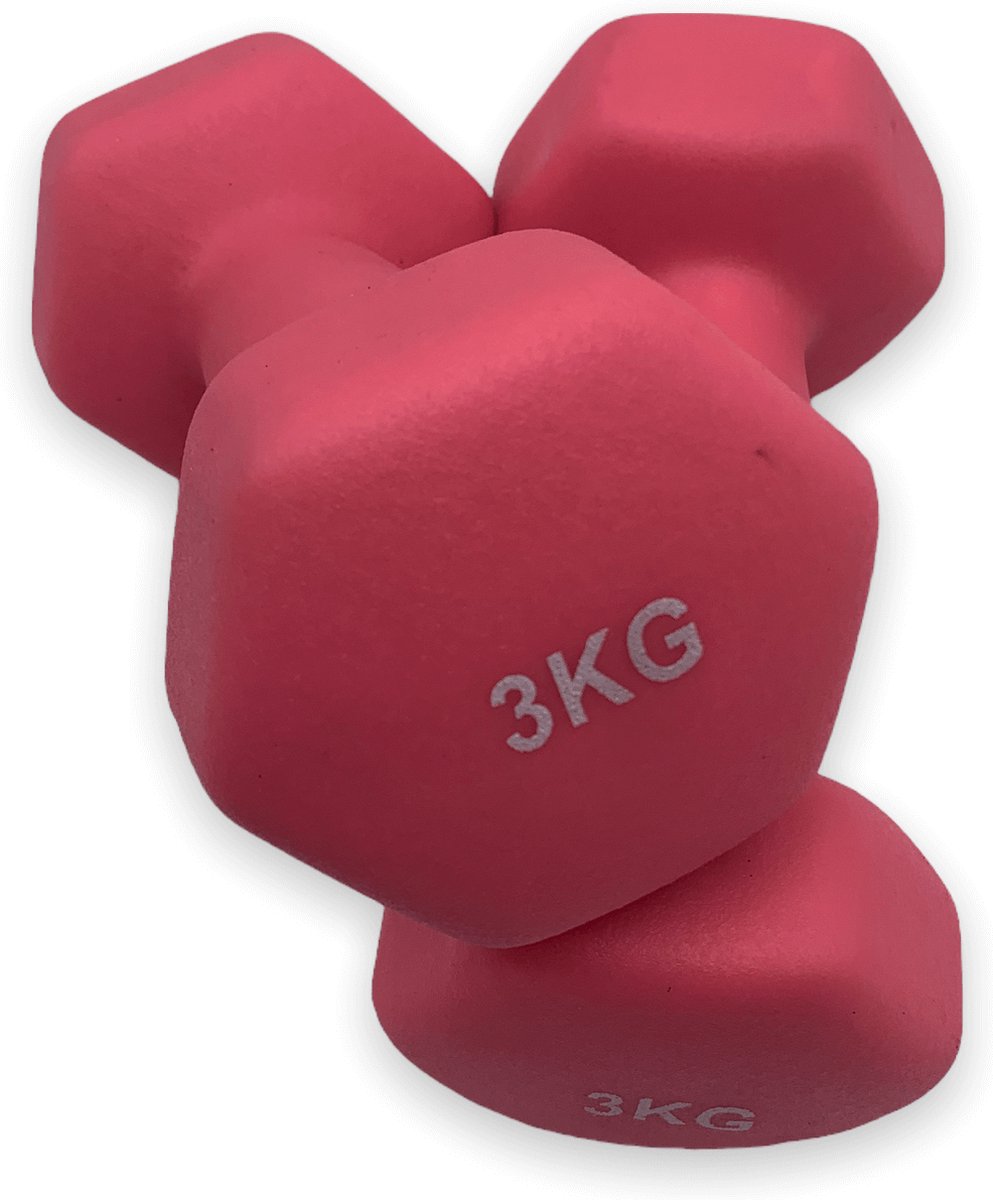 dumbells - Neopreen 3 kg - dumbellset - fitness gewicht - roze - 2 x 3 kg
