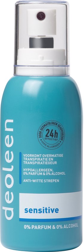 Deoleen Anti-transpirant - Pompspray Sensitive - Voorkomt overmatige transpiratie en transpiratiegeur - 48 uur effectief - 0% parfum & 0% alcohol - Dermatologisch getets - Deodorant - 75 ml
