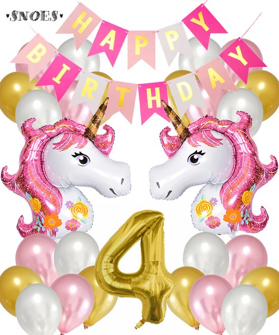 DazzJoy Strikken roze ballonnen met Happy Birthday-slinger, heliumballonnen, verjaardagsdecoratie voor kinderverjaardag