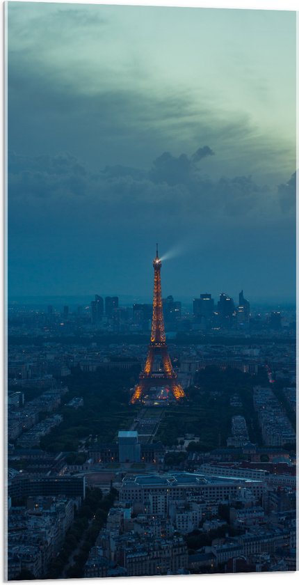 WallClassics - Acrylglas - De Stad Parijs en de Eiffeltoren in de Nacht - 50x100 cm Foto op Acrylglas (Wanddecoratie op Acrylaat)