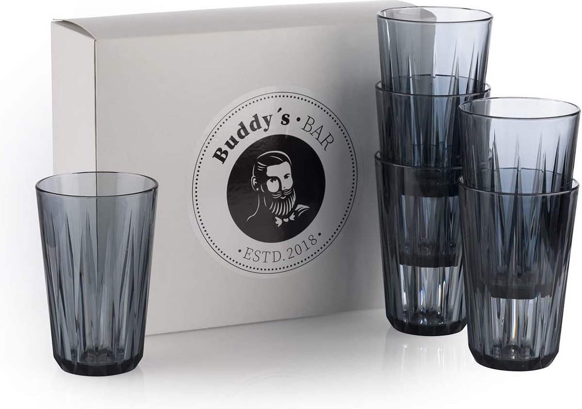 Buddy's Bar - Tritan drinkglazen set 6 stuks - 300 ml - BPA vrij - grijs - vaatwasmachinebestendig
