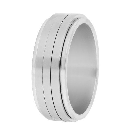 Lucardi Unisex Gerecycled stalen anxiety ring met 3 strepen - Ring - Staal - Zilverkleurig - 15 / 47 mm
