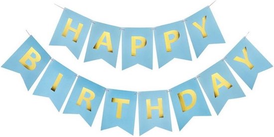 Slinger Happy Birthday – Babyblauw – 250cm – 15*12 cm – Verjaardag Feestje Kinderfeest – Vlaggetjes