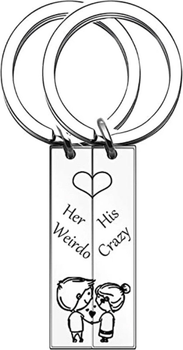 Nina's Giftshop® Koppel Sleutelhanger Set – Her Weirdo His Crazy – Liefdescadeau – Valentijn Cadeau – Cadeau voor Hem & Haar – Relatiecadeau