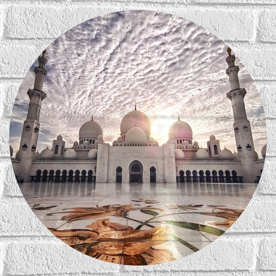WallClassics - Muursticker Cirkel - Moskee in Abu Dhabi - Sjeik Zayed Moskee - 50x50 cm Foto op Muursticker