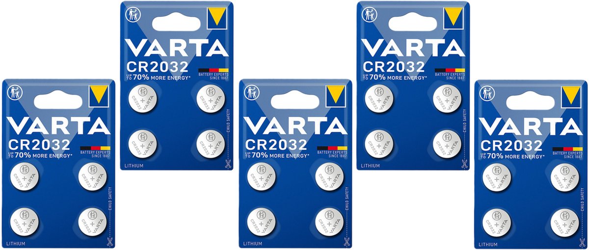 20 stuks Varta CR2032 knoopcel Batterijen - multipack