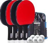 Loki - Set de ping-pong professionnel - 4 raquettes de ping- Raquettes de tennis de table - 6 balles - filet de ping pong - housse de rangement avec fermeture éclair