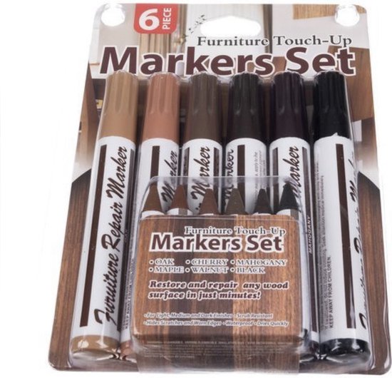 Set de Marker - Marqueurs de réparation de meubles - 6 marqueurs - 6 crayons - Marqueur de bois - Marqueur de meubles