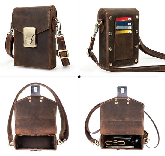 CONTACTS Leren Portemonnee Voor Heren - Paspoort & Bill, RFID, Koffiebruin