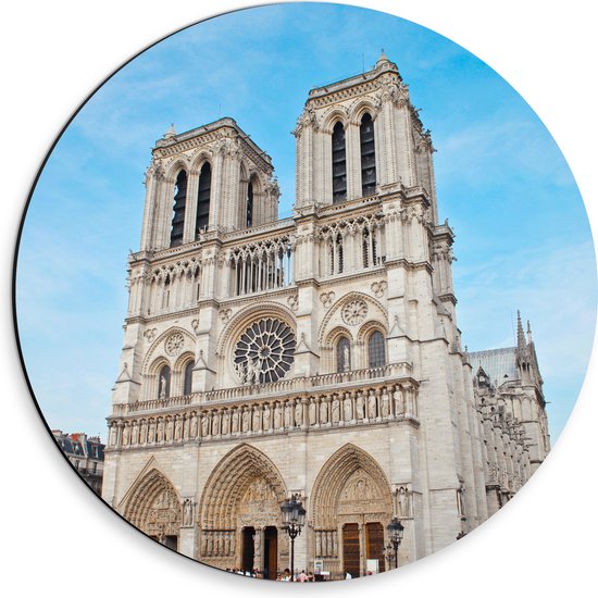 WallClassics - Dibond Muurcirkel - Notre-Dame Kathedraal - Parijs - 30x30 cm Foto op Aluminium Muurcirkel (met ophangsysteem)