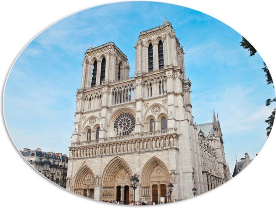 WallClassics - PVC Schuimplaat Ovaal - Notre-Dame Kathedraal - Parijs - 80x60 cm Foto op Ovaal (Met Ophangsysteem)