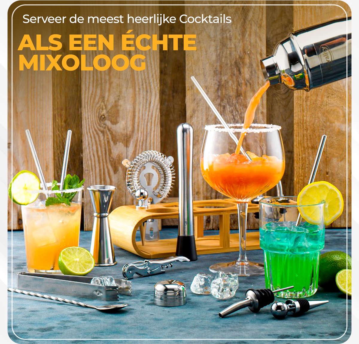 Luxe Cocktail Set - 18 delig (750ml) - Cocktail Shaker Set - Recepten E-book - Valentijn - Luxe Cadeau Man Vrouw Shaker Set – Zilverkleurig – Qwality® — cadeau in Kookcadeaus - foto 5