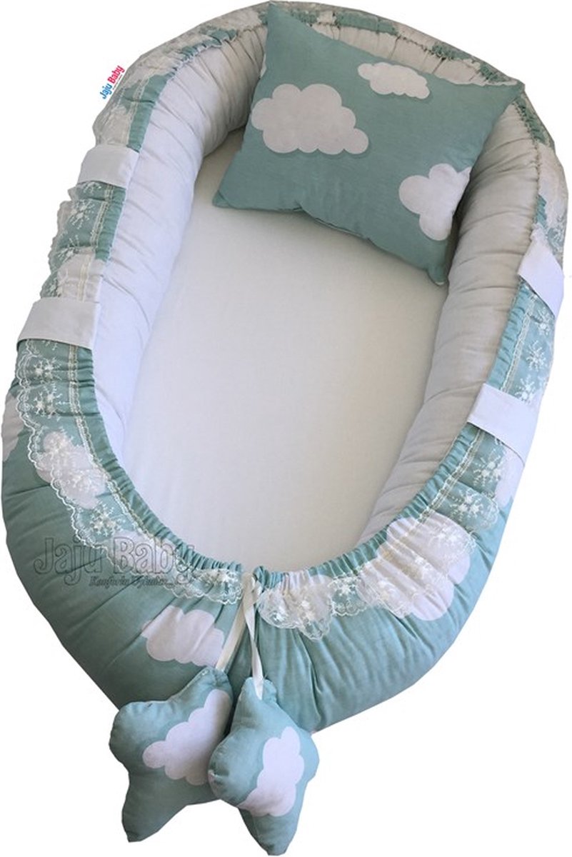 Bol.com SNS Baby - Babynestje en Hoofdkussen - Organische Katoen - Antibacterieel Babynestje - Anti-Allergisch Babynestje - Munt... aanbieding