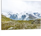 Dibond - Uitzicht vanaf Berg op Besneeuwde Berg - 100x75 cm Foto op Aluminium (Met Ophangsysteem)