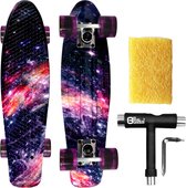 Big Bang Boards® Stellaris – Mini Cruiser avec Flash Wheels – Skateboard Filles & Garçons – Pastel – Board Blauw – Led Wheels – Skateboard – Penny Board – 22 pouces