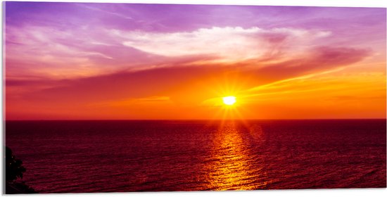 Acrylglas - Prachtige Zonsondergang achter Kalme Zee - 100x50 cm Foto op Acrylglas (Met Ophangsysteem)