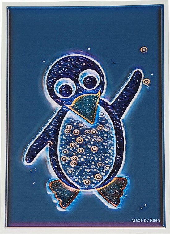 Poster Pinguïn nacht blauw - Dierenposter - kinderposter - kinderkamer - babykamer