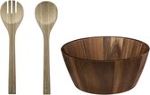 Secret de Gourmet Slakom/Serveerschaal en bamboe slabestek - Acacia hout - D28 cm