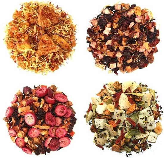 Theeselectie ijsthee Fruit - 4 soorten losse thee - IJsthee Proefpakket - Vruchtenthee - Cafeïnevrij - 4 x 25 gram