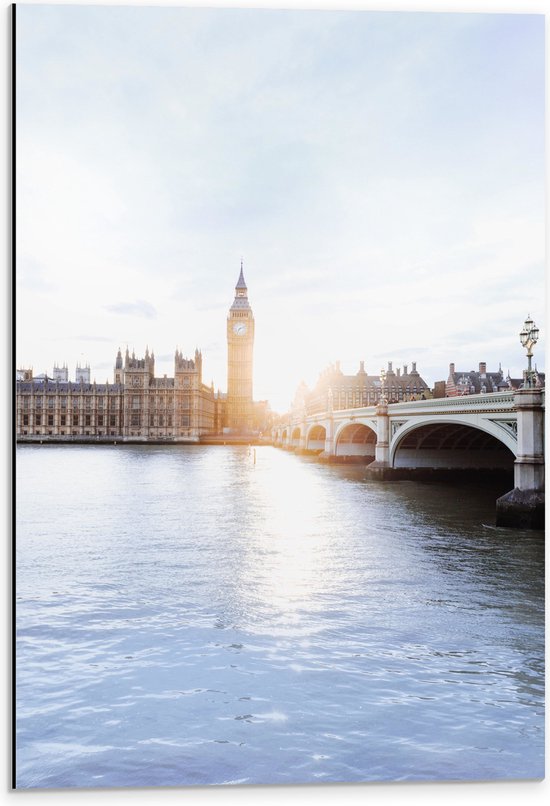 Dibond - Big Ben naast de Westminster Bridge - Londen - 40x60 cm Foto op Aluminium (Wanddecoratie van metaal)