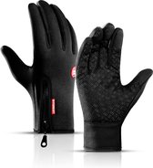 Fietshandschoenen - Zwart - Fleece Handschoenen met Ritssluiting - Racefiets - Mountainbike - Winter - Maat M