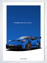 Porsche 911 GT3 RS Blauw Poster - Autoposter 70 x 50 cm | Kinderkamer | Slaapkamer | Kantoor