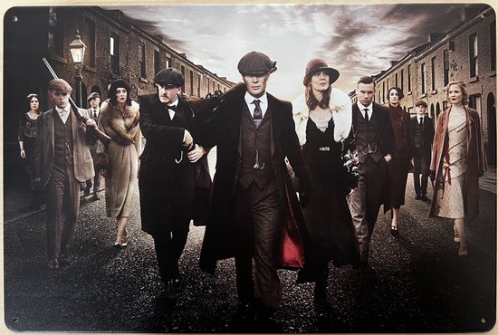 Peaky blinders familie in straat Reclamebord van metaal METALEN-WANDBORD - MUURPLAAT - VINTAGE - RETRO - HORECA- BORD-WANDDECORATIE -TEKSTBORD - DECORATIEBORD - RECLAMEPLAAT - WANDPLAAT - NOSTALGIE -CAFE- BAR -MANCAVE- KROEG- MAN CAVE