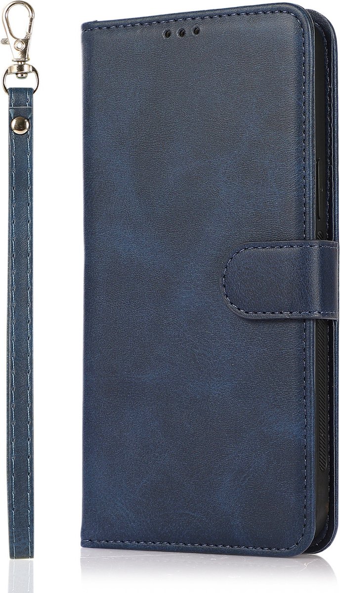 Hoesje geschikt voor iPhone 12 Mini - Bookcase - Koord - Pasjeshouder - Portemonnee - Kunstleer - Blauw
