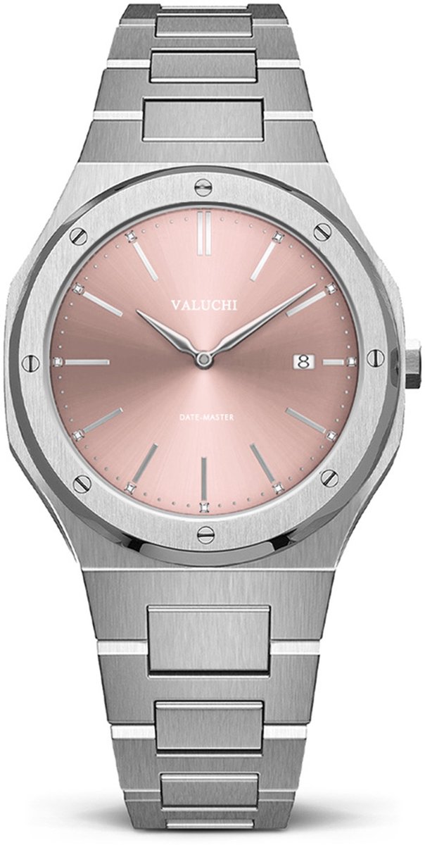 Valuchi Vrouwen Date-Master Roestvrijstaal Quartz Horloge - Zilver Roze