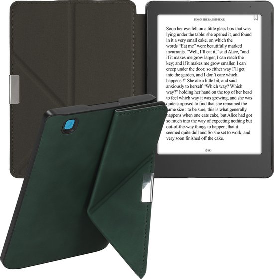 kwmobile e-reader hoesje geschikt voor Kobo Aura Edition 2 hoes - Ereader flip case met standaard - E reader cover van kunstleer - In donkergroen — afbeelding 4