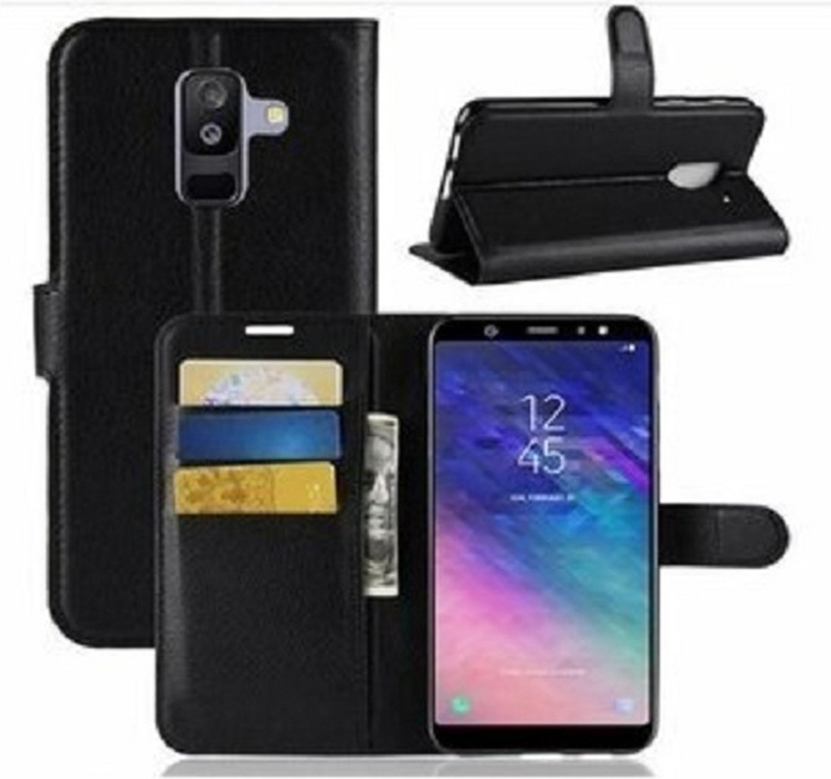 Samsung A6 Plus Hoesje Met Pasjeshouder Bookcase Zwart