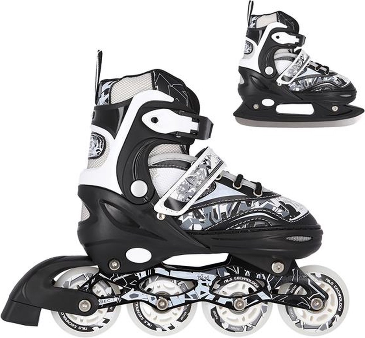 Nils Extreme - schaatsen/inline skates - zwart/wit maat: 35-38 verstelbaar - ABEC7