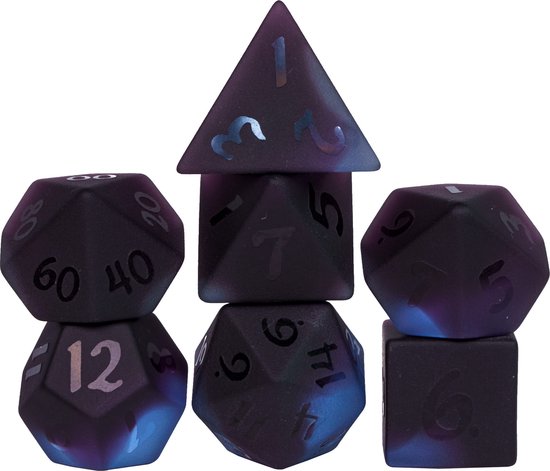 Afbeelding van het spel Purple&Black Glass Colored Glaze Dice with Black PU leather Hexagon Box