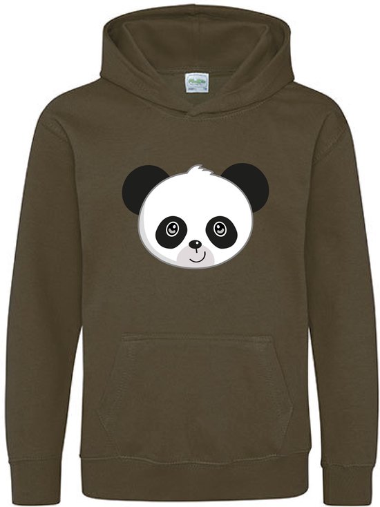Pixeline Hoodie Panda Face olive 9-11 jaar - Pixeline - Trui - Stoer - Dier - Kinderkleding - Hoodie - Dierenprint - Animal - Kleding