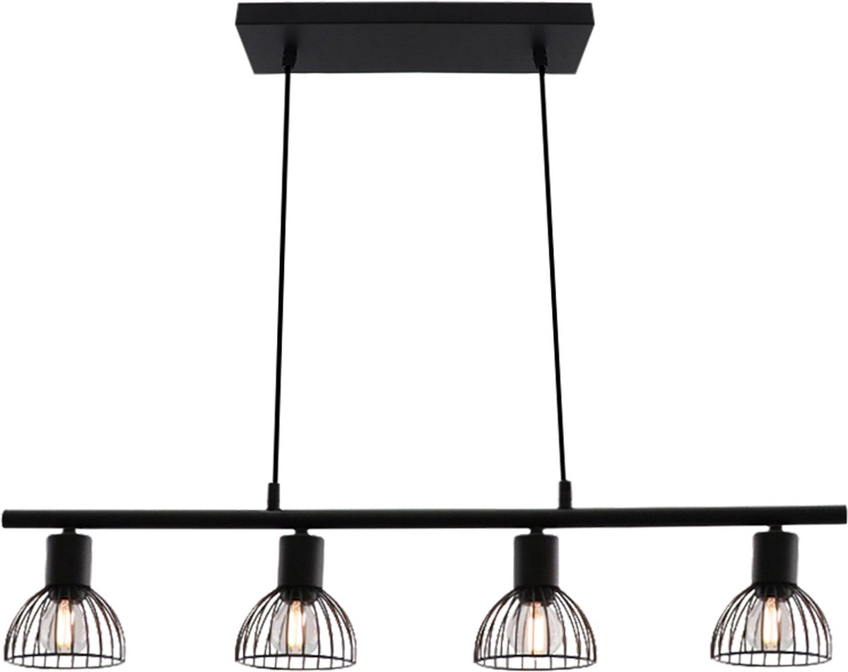 Olucia Bram - Industriële Hanglamp - 4L - Aluminium - Zwart - Rechthoek
