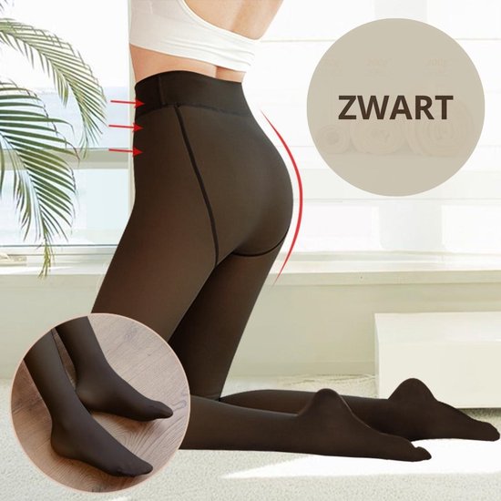 Merchannice Fleece panty / legging - Thermo - Gevoerd - Zwart - Doorschijnend effect - XS - M
