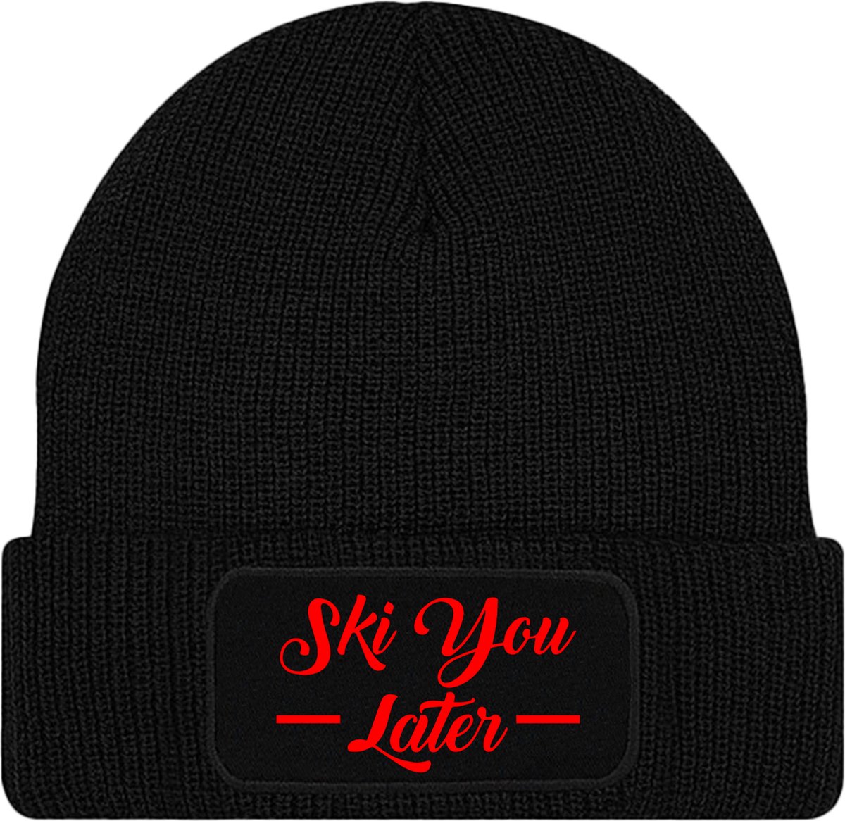 SKI YOU LATER muts - Zwart met rood - Beanie - One Size - Uniseks - Grappige teksten | Designs - Original Kwoots - Wintersport - Aprés ski muts - Ja Toch