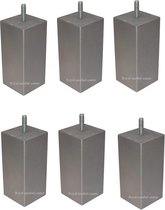 Boxspring Bedden poten Set 6 stuks Vierkanten houten hoogte 12 cm (M8) Aluminium kleur Royalmeubelcenter.nl ®