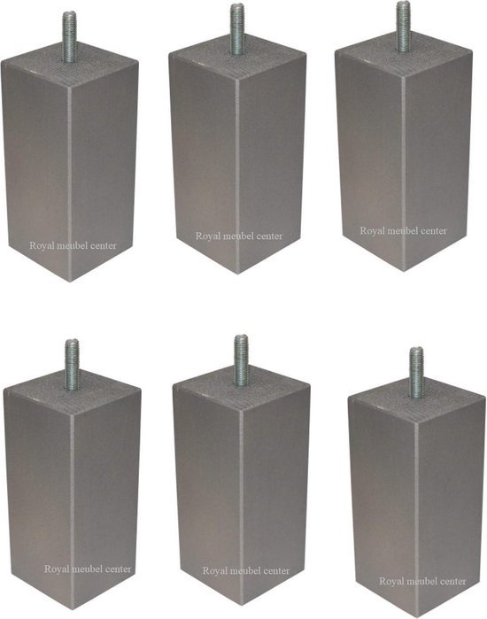 Boxspring Bedden poten Set 6 stuks Vierkanten houten hoogte 12 cm (M8) Aluminium kleur Royalmeubelcenter.nl ®
