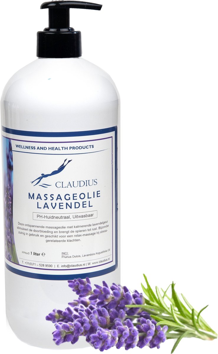 Goedkoopste Massageolie Lavendel 1 liter met gratis pomp - 100 natuurlijk - biologisch en koud geperst