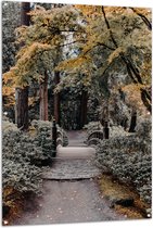 Tuinposter – Bruggetje in het Bos tussen de Bomen - 100x150 cm Foto op Tuinposter (wanddecoratie voor buiten en binnen)