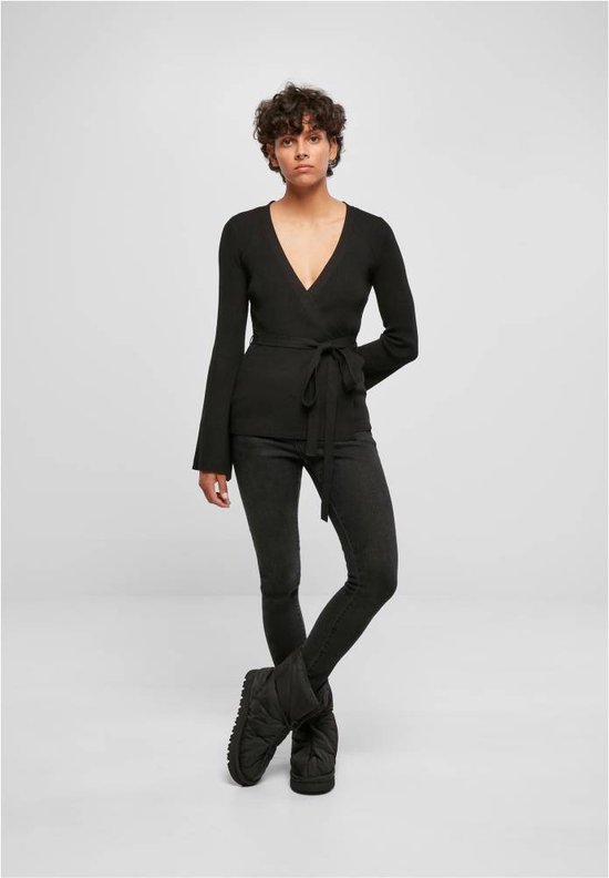 Urban Classics - Cardigan long enveloppé en tricot côtelé - XXL - Zwart