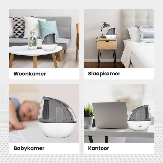 Auronic Luchtbevochtiger - 1,5 Liter - 40m2 - Geschikt voor Woonkamer, Kantoor, Slaapkamer, Babykamer en Meer - Stil - BPA-Vrij - Met Waterfilter - Wit