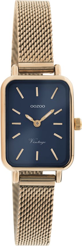 OOZOO Vintage Classics - rosé goudkleurige OOZOO horloge met rosé goudkleurige metalen mesh armband - C10976