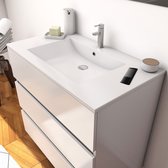 Ensemble meuble salle de bain Witte 80 cm sur pied 3 tiroirs + vasque céramique blanche + miroir