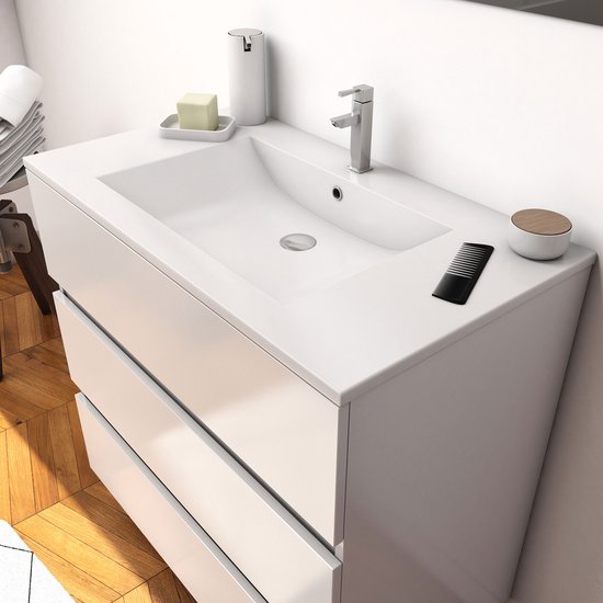 Ensemble meuble salle de bain Witte 80 cm sur pied 3 tiroirs + vasque  céramique... | bol