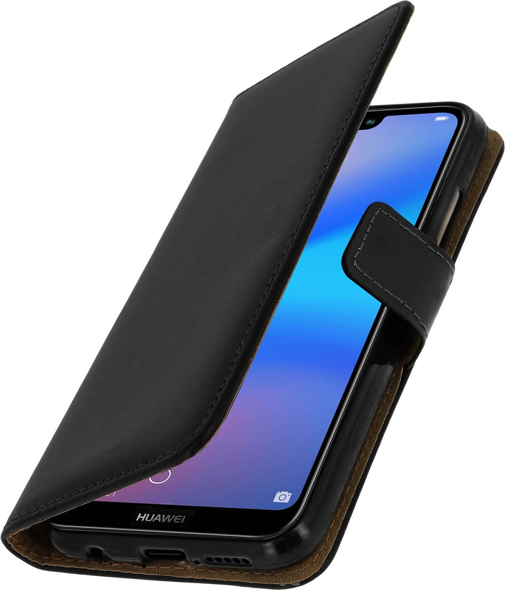 Avizar Foliohoes Geschikt voor Huawei P20 Lite echt lederen portemonnee zwart, Zwart