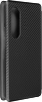 Hoes Geschikt voor Samsung Z Fold 3 met klep kaarthouder, polsband en carbon-effect zwart