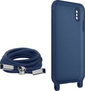 Geschikt voor Apple iPhone X/XS Koord Hoesje Semi-rigide Nekkoord 80cm blauw